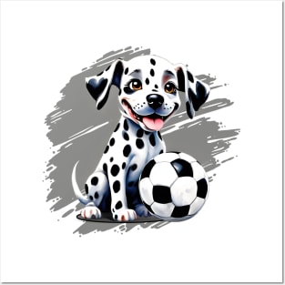 Cute Dalmatian Puppy with Soccer Ball Posters and Art